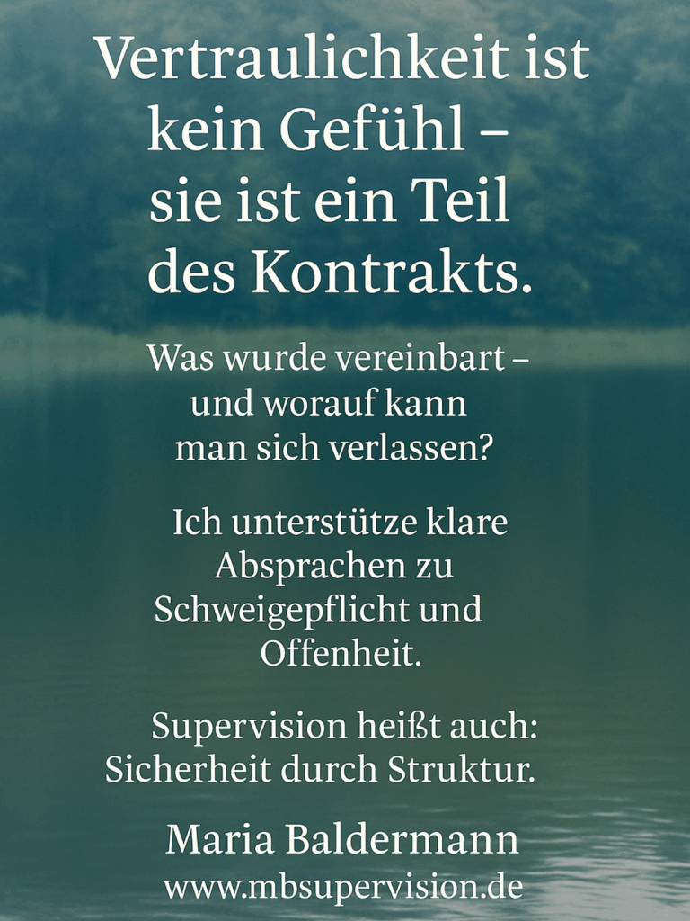 Vertraulichkeit ist kein Gefühl - sie ist ein Teil des Kontrakts.
Was wurde vereinbart - und worauf kann man sich verlassen?
Ich unterstütze klare Absprachen zu Schweigepflicht und Offenheit.
Supervision heißt auch: Sicherheit durch Struktur.